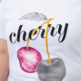 Памучна тениска с камъчета Cherry - бял