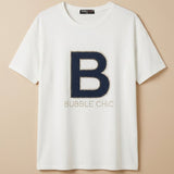 Памучна тениска с дънкова щампа с камъчета Bubble Chic