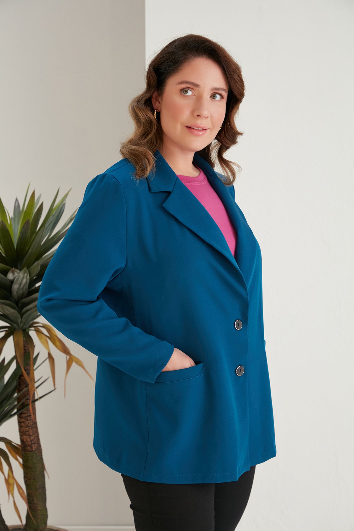 Макси пролетно сако в три цвята - син