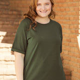 Дамска памучна тениска голям размер - Каки